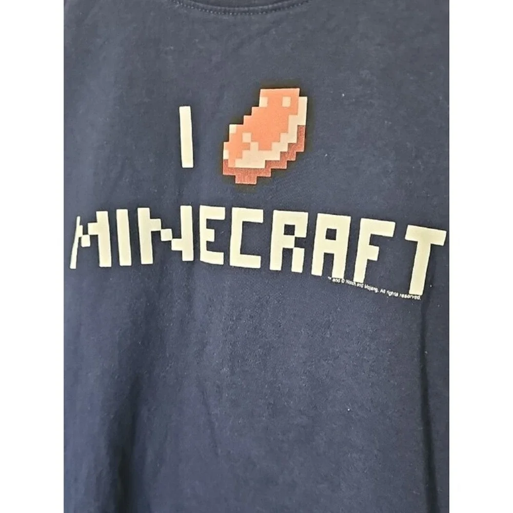 Justice Girls Minecraft Graphic T Shirt Navy Blue Pixel Art Steak Size 16 Gamer